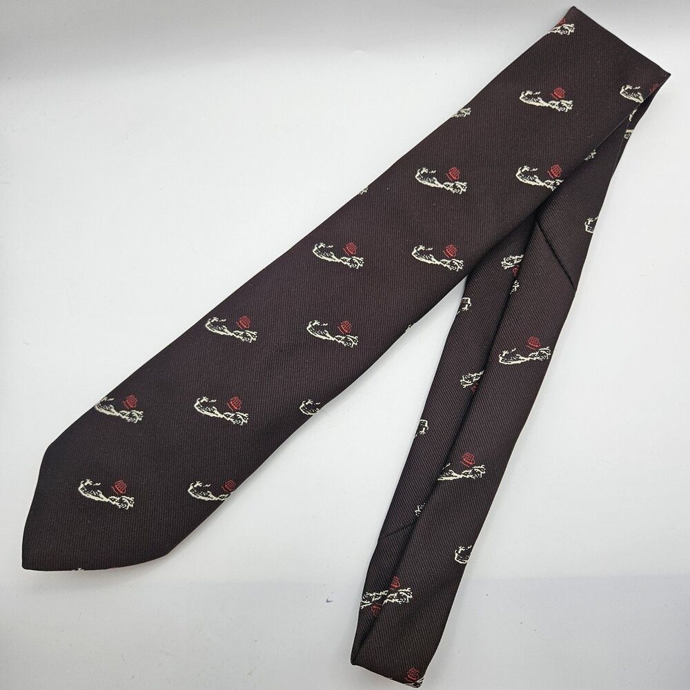 Triminghams Bermuda Brown Nautical Island Map Motif Silk Blend Tie 53 7/8x3.25"